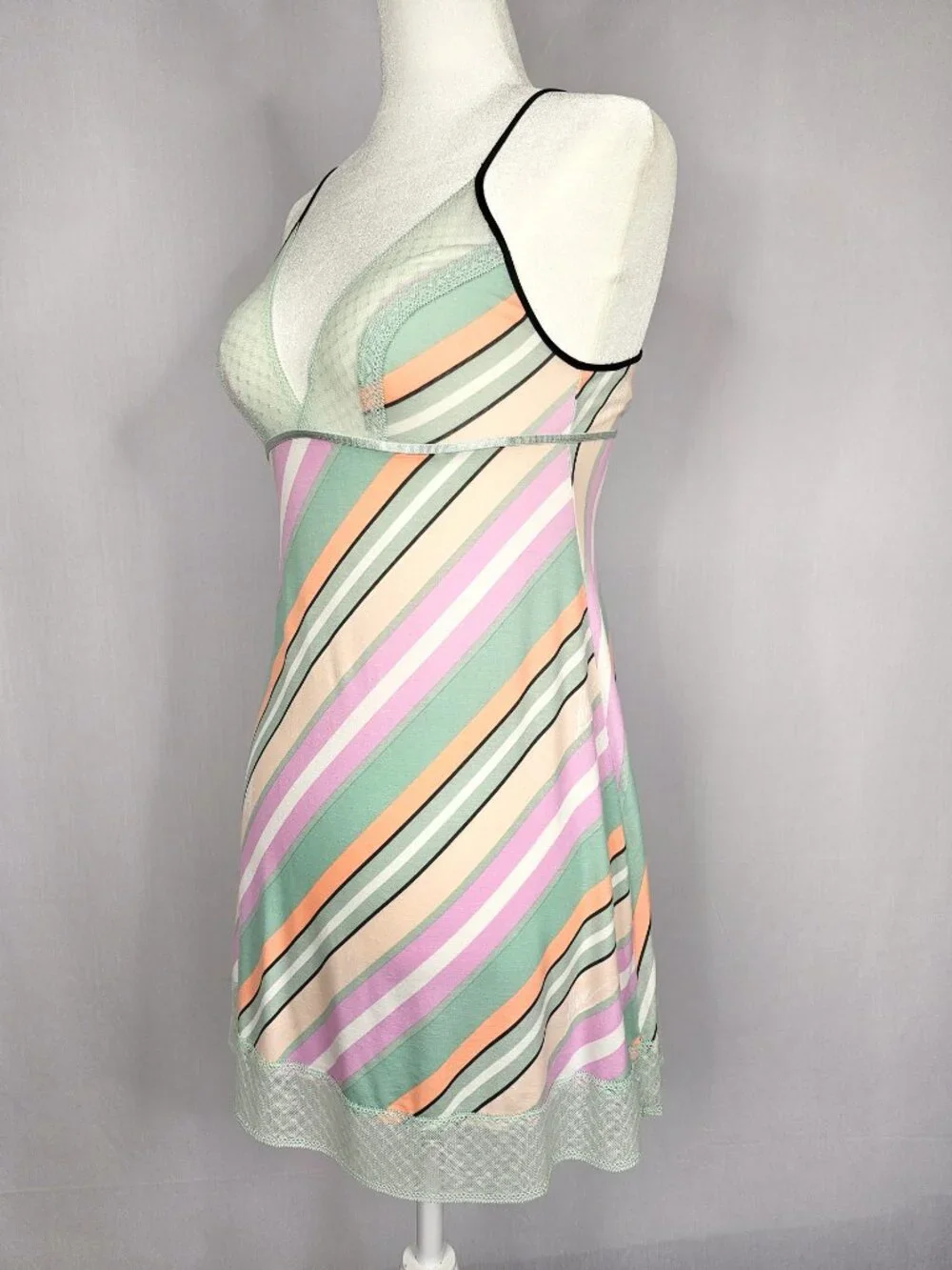 Victoria's Secret Slip Nightgown | Pastel Stripe Lace Chemise | Size XS
